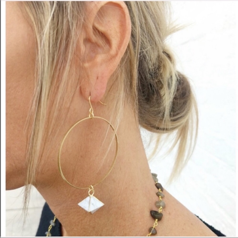 Beljoy Easley Gold Hoops with Dangling Marble Drops NWT